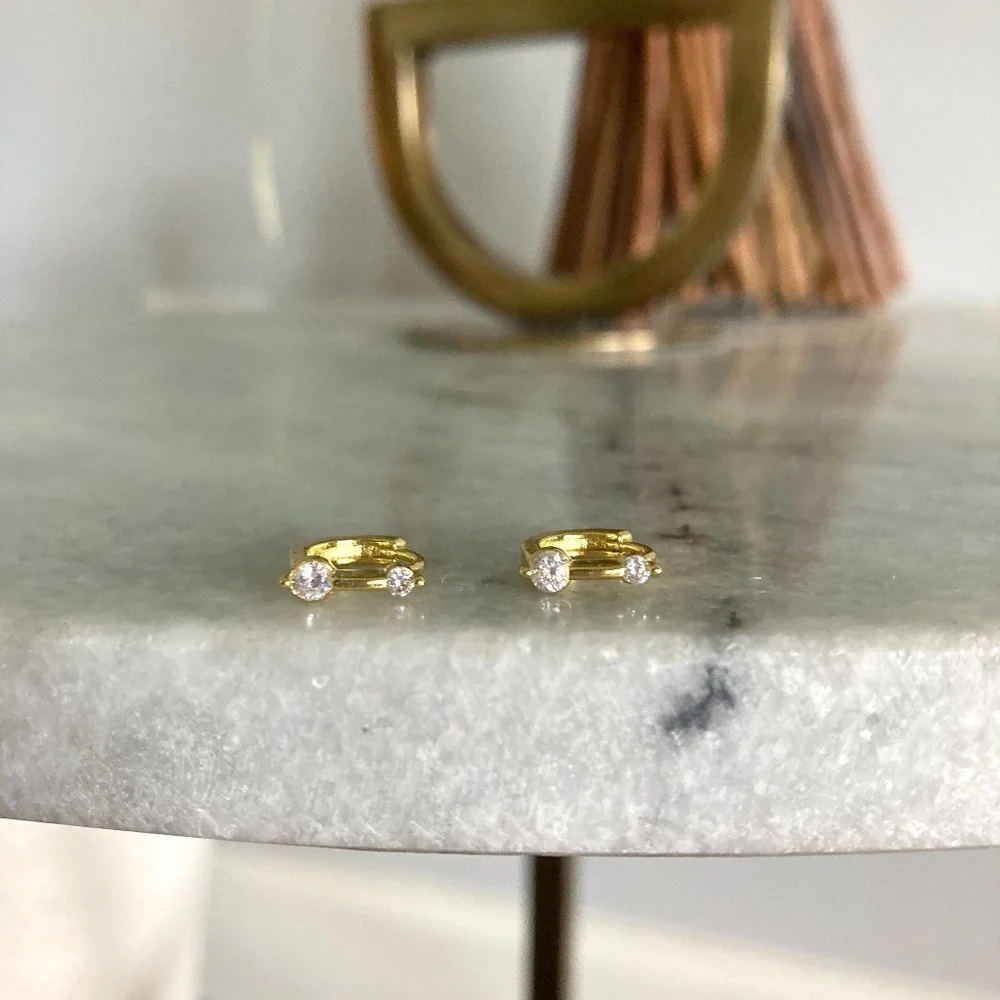 Sterling Silver Simulated Diamond Drop Bar Miniature Gold Earrings - Picture 7 of 8